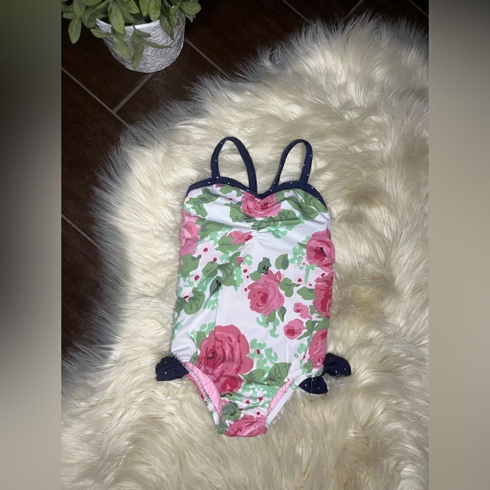 Froufrou & Company one piece bathing suit navy blue and pink floral sz 2